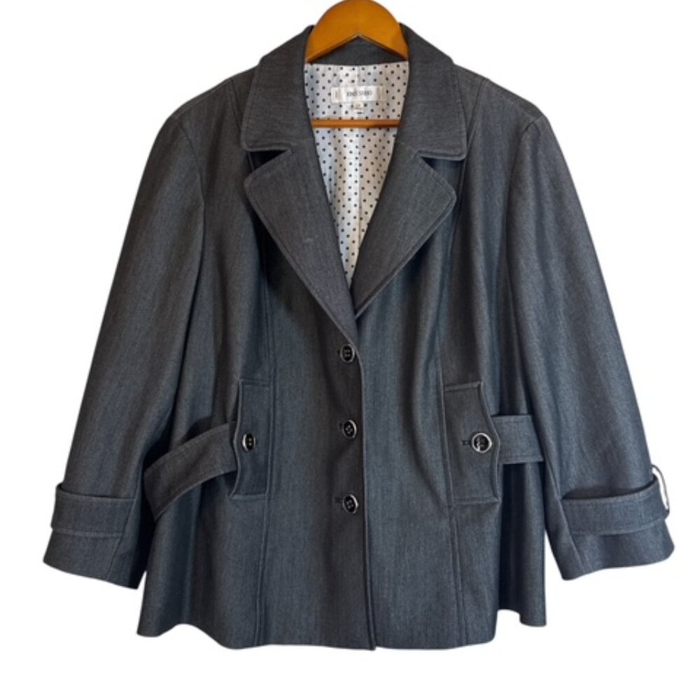 Jones Studio Womens Gray Blazer Size 16W Polyester Jacket Blazer Belt Office